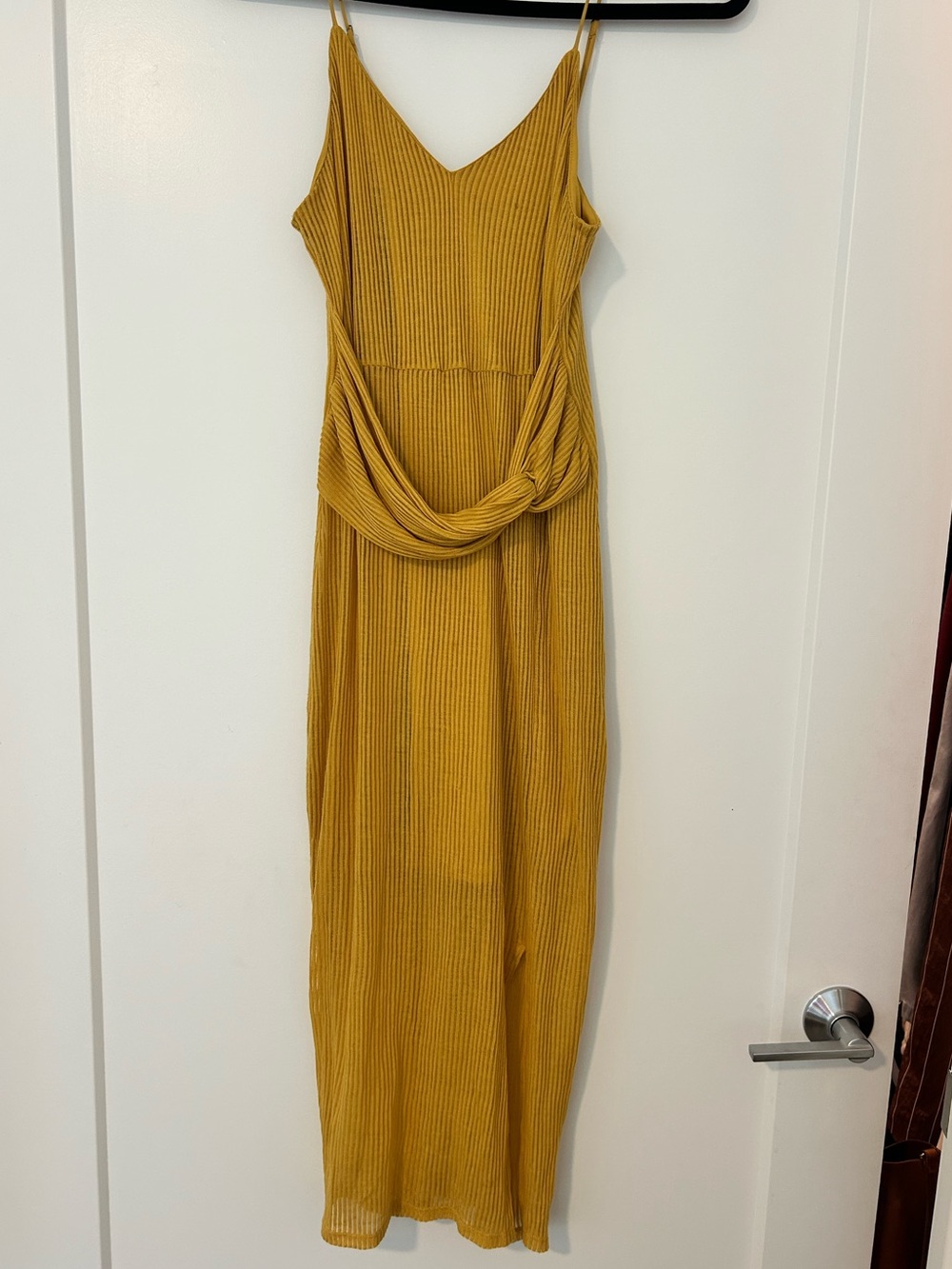 Express Mustard Ribbed Maxi Dress with Twist Front -Small